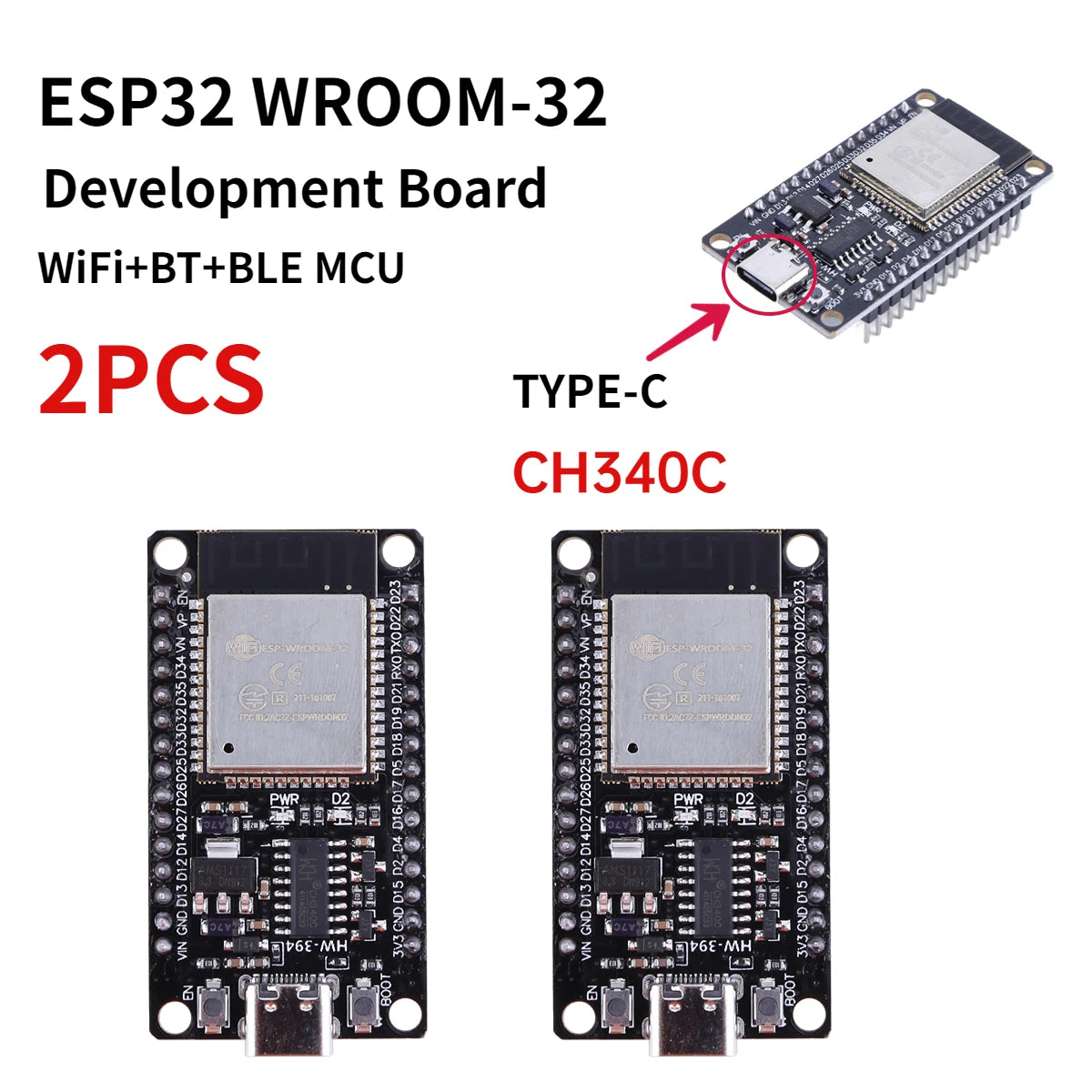 ESP32 -32 Development Board TYPE-C CH340C/ USB CP2102 WiFi+Bluetooth Ultra-Low Power Consumption Dual Core Wireless Module
