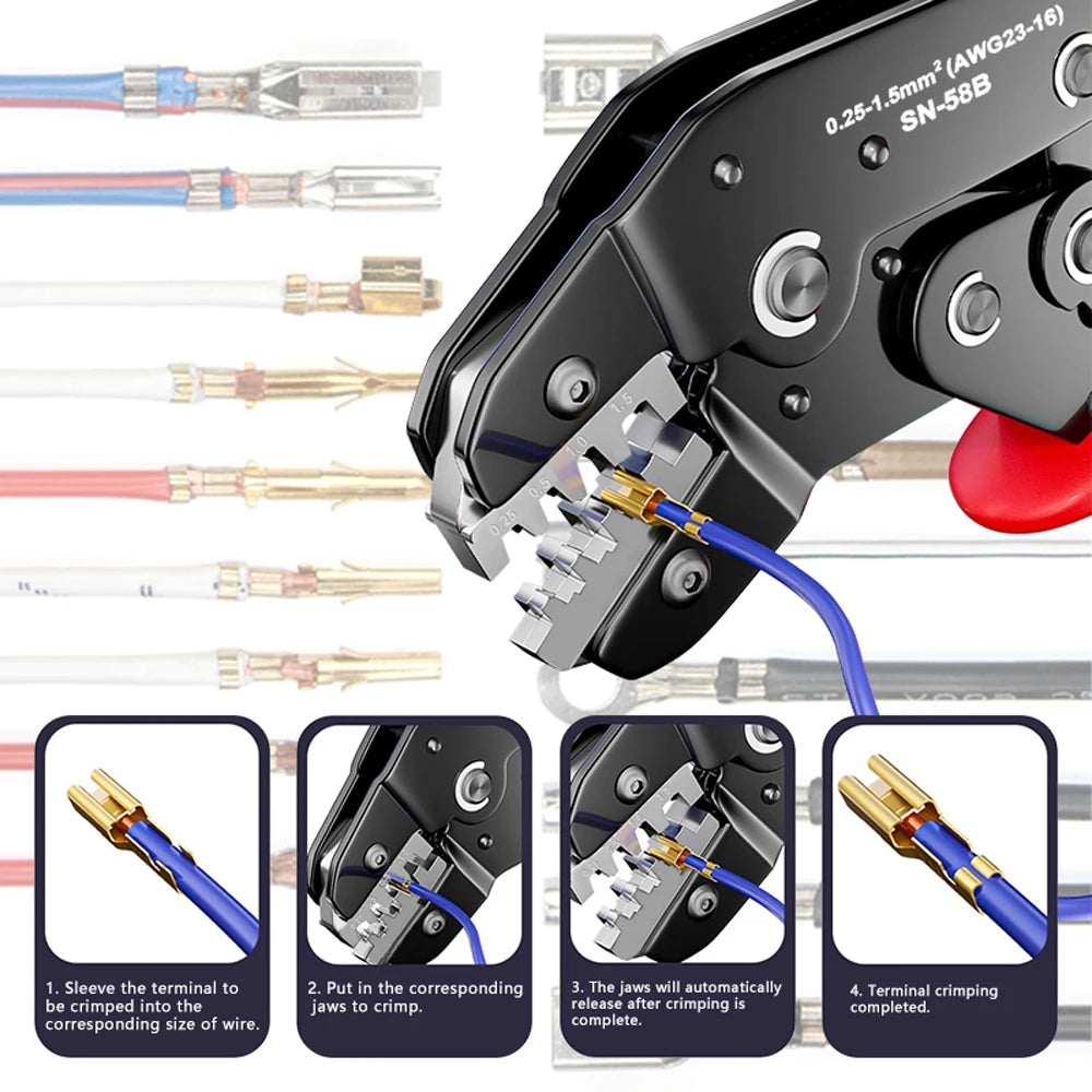 SN-58B 0.25-1.5MM², AWG24-16 Non-insulated Crimper for Dupont Jumper Wire EPS PCIE SATA PINS MOLEX JST Terminals Crimping Plier