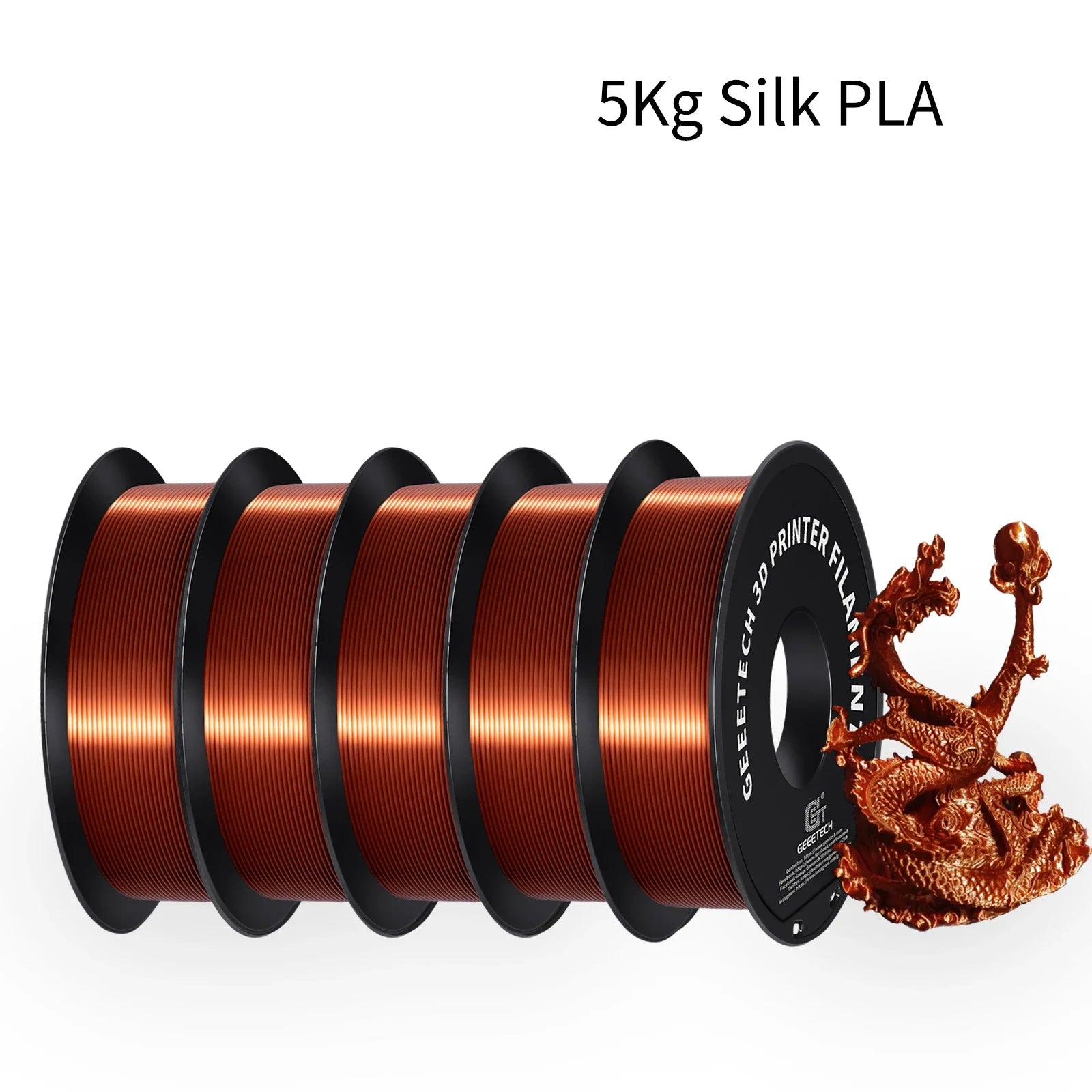 GEEETECH 5Rolls 3D Silk PLA Filament 1Kg/roll 1.75mm Spool Wire For 3D Printer Material,Safety, Vacuum packaging