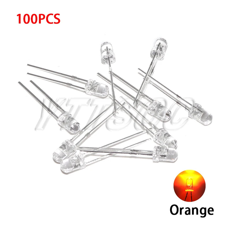 100pcs 3MM LED Diode Ultra Bright Warm White Blue Purple Red Green Yellow Orange Pink 2V 3V Multicolor Emitting Assortment