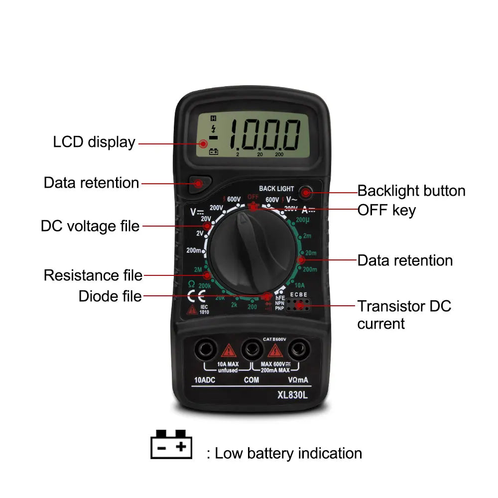 XL830L Digital Multimeter Esr Meter Testers Automotive Electrical Dmm Transistor Peak Tester Meter Capacitance Meter