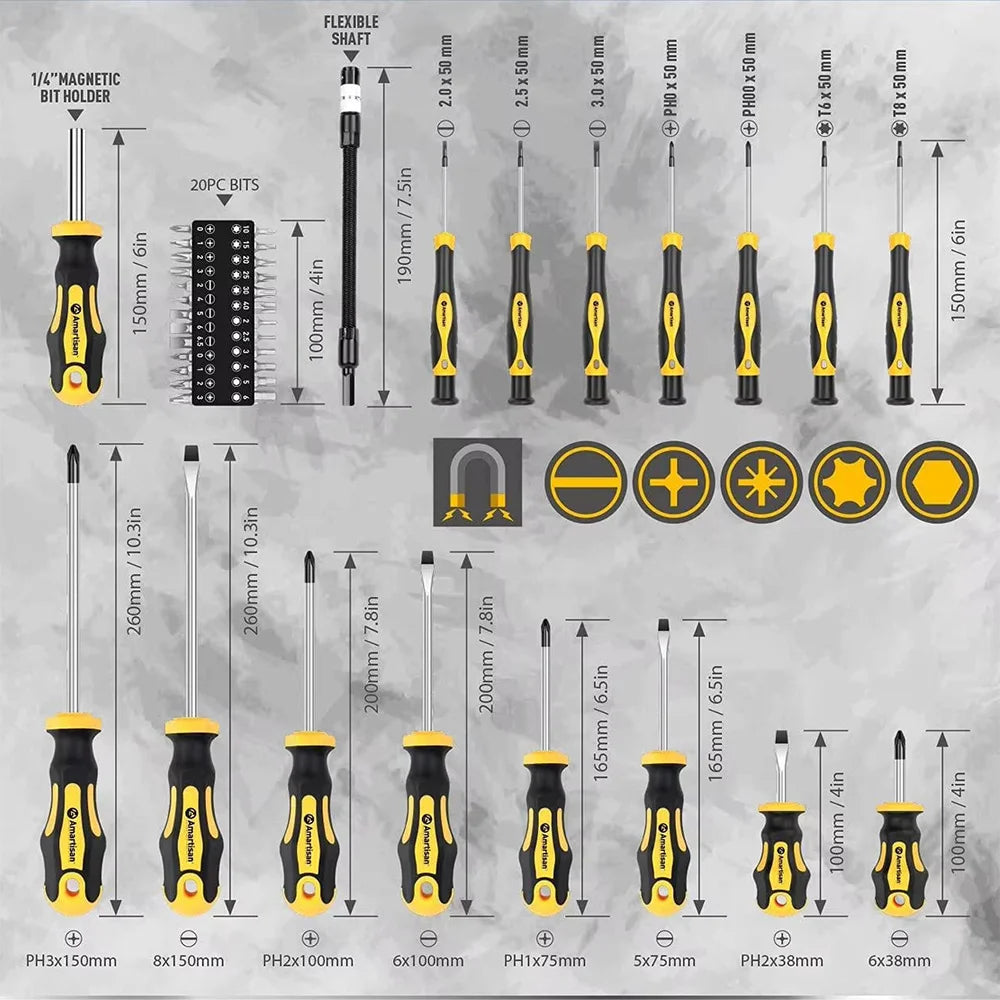 Magnetic Screwdriver Set with Case, 42pcs Precision Screwdriver Tools Includes Slotted, Phillips, Hexagonal, Torx