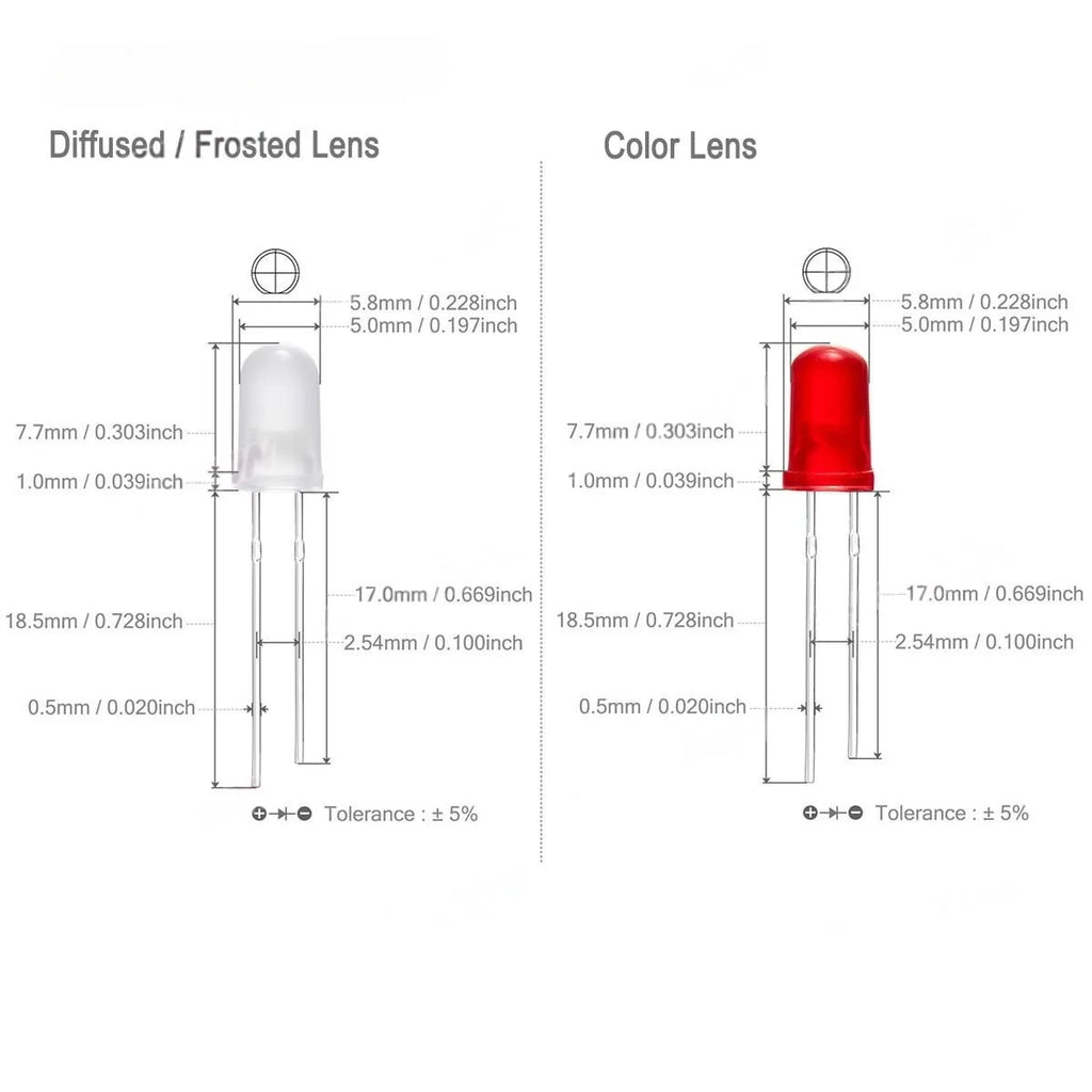 Diffused 5mm Led Diode Kit White Red Green Blue Yellow Orange 2V 3V Bulb Light Emitting Assortment Set Diy Arduino Pcb Circuit
