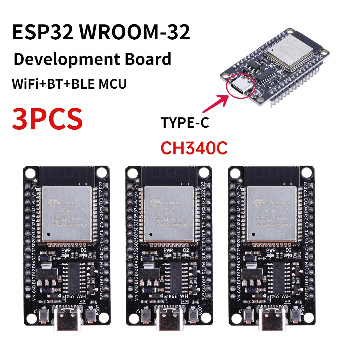 ESP32 -32 Development Board TYPE-C CH340C/ USB CP2102 WiFi+Bluetooth Ultra-Low Power Consumption Dual Core Wireless Module