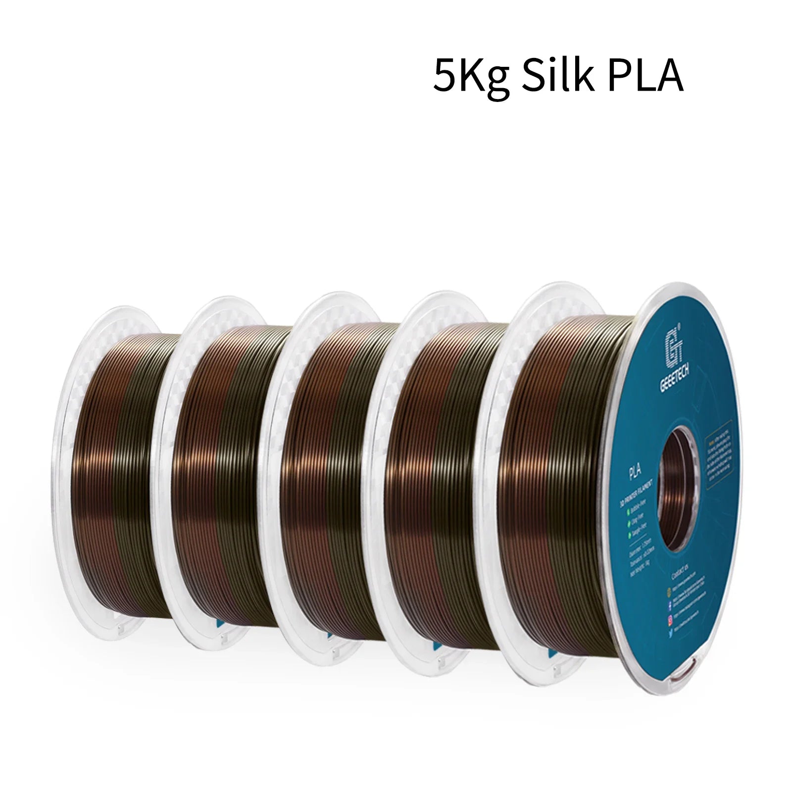 GEEETECH 5Rolls 3D Silk PLA Filament 1Kg/roll 1.75mm Spool Wire For 3D Printer Material,Safety, Vacuum packaging
