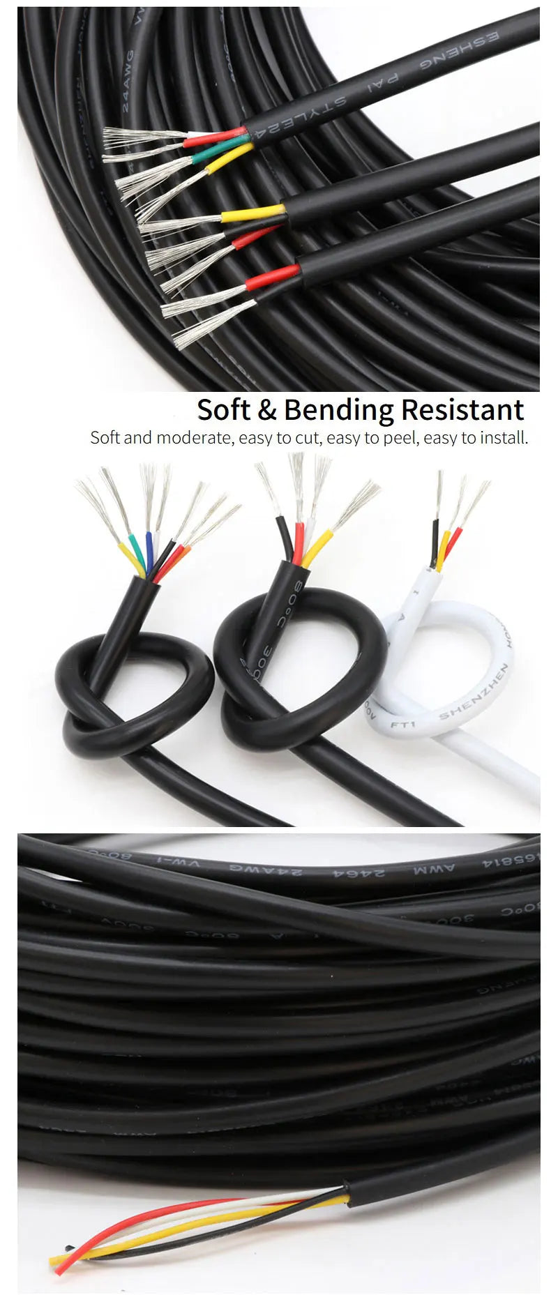 2/5/10M UL2464 Sheathed Wire Cable 30 28 26 24 22 20 18 16AWG Copper Signal Cable 2 3 4 5 6 7 8 9 10 Cores Electronic Audio Wire