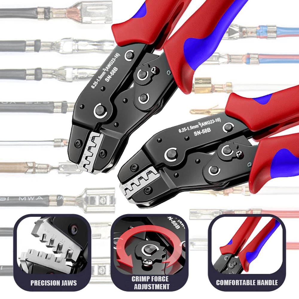 SN-58B 0.25-1.5MM², AWG24-16 Non-insulated Crimper for Dupont Jumper Wire EPS PCIE SATA PINS MOLEX JST Terminals Crimping Plier