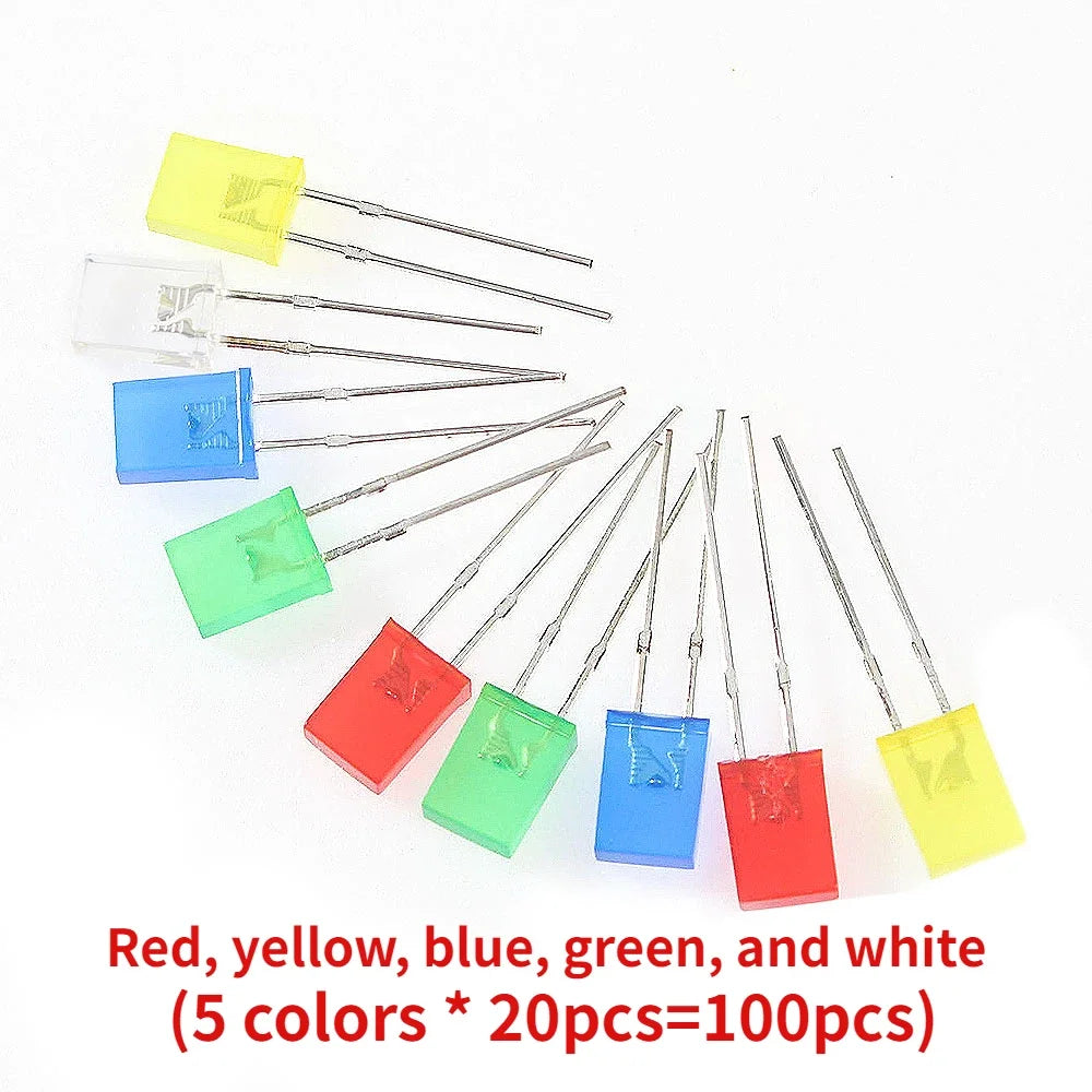 100PCS Square LED Light Emitting Diode 2*5*7mm LED Diode Red Yellow Green Blue White Diodes 2x5x7mm for DIY Electronic Kit