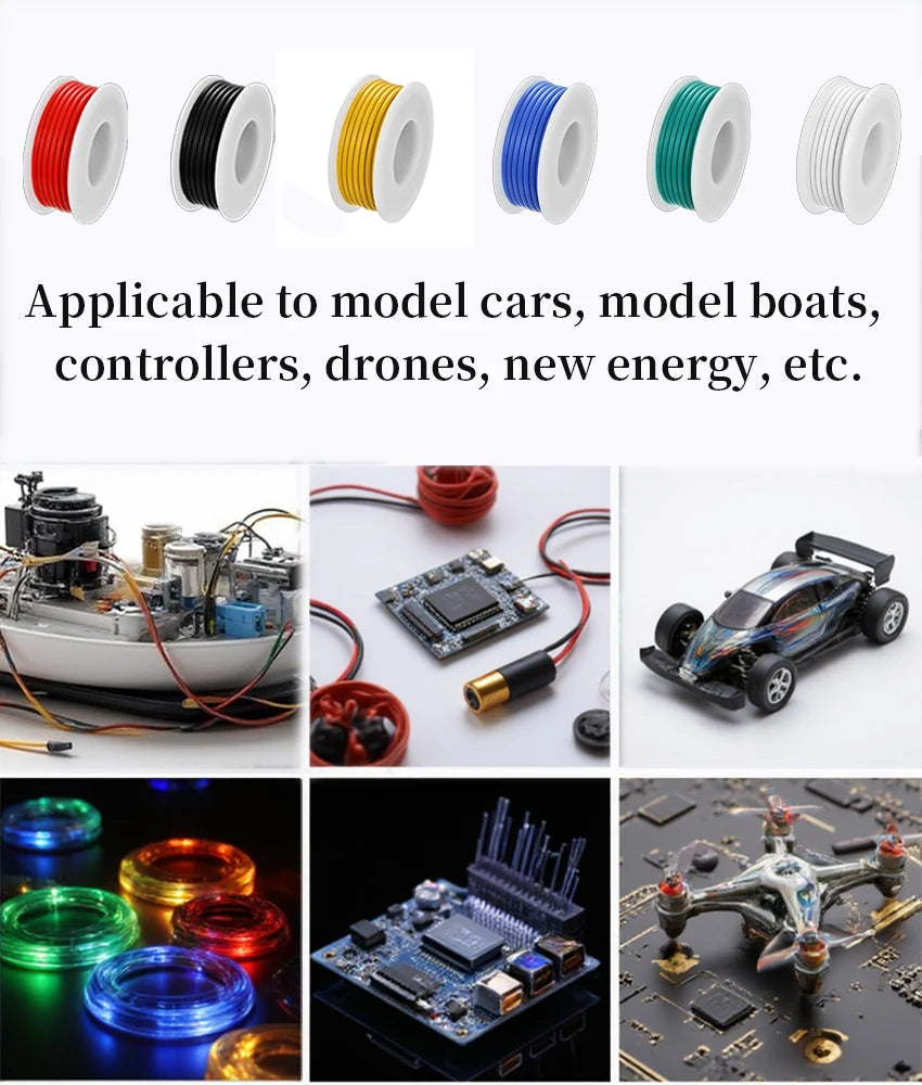 （6Colors Mix Kit）Heat Resistant Flexible Silicone Wire 30/28/26/24/22/20/18/16AWG Stranded Cable Electrical Tinned Copper Wires