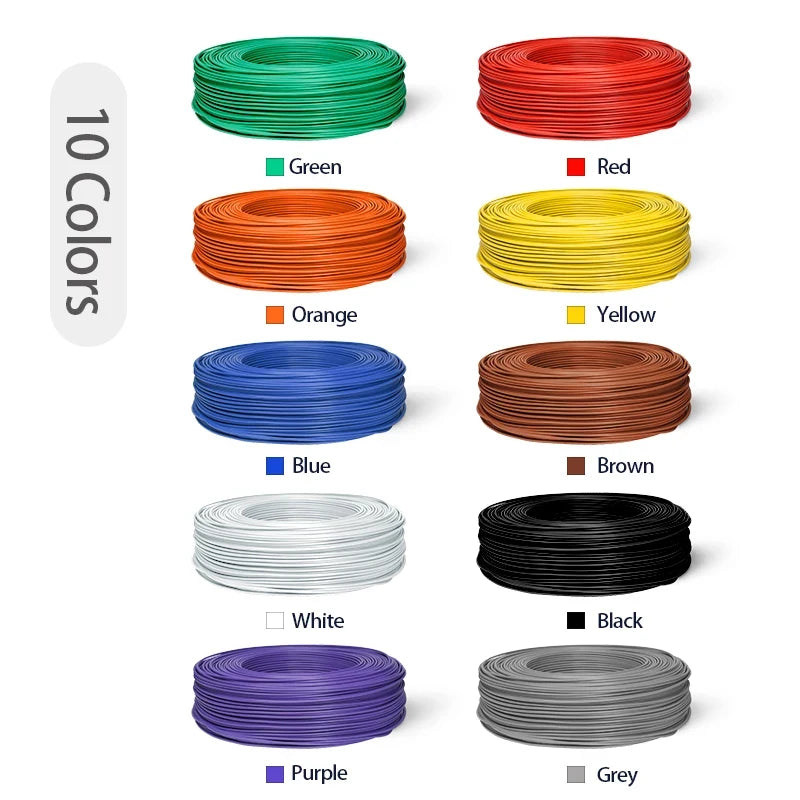 2~50m Copper Wire LED Cable 26 24 22 20 18 16 14 AWG Solid Line PVC Insulation Tinned Plating Single Core 1007 Electric Line