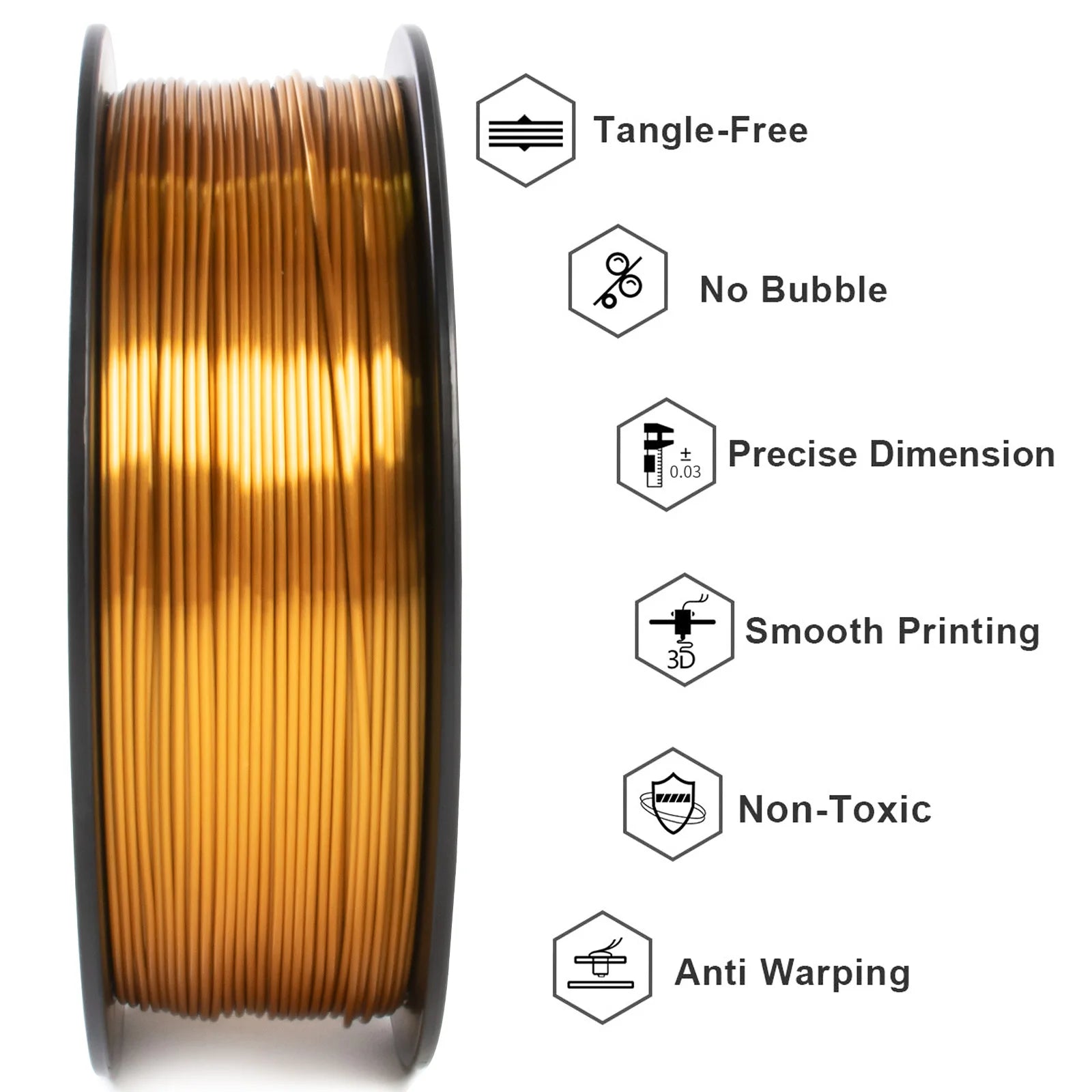 GEEETECH 5Rolls 3D Silk PLA Filament 1Kg/roll 1.75mm Spool Wire For 3D Printer Material,Safety, Vacuum packaging