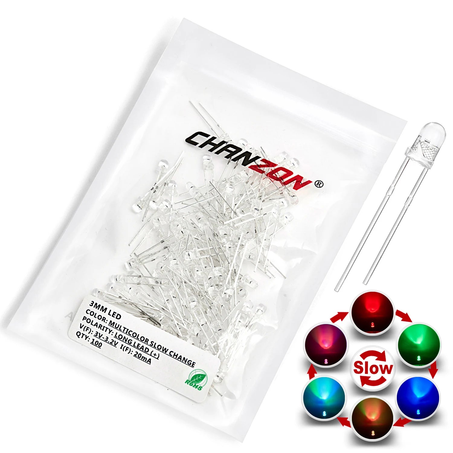 100 Pcs 3mm Led Diode Flashing White Red Green Blue Yellow Rgb Fast Slow Flash Diffused Clear Color Changing Light Emitting Lamp