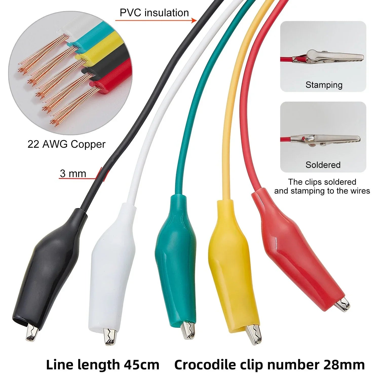 2/10pcs Color Double Headed Crocodile Clip Cable Length 45cm Crocodile Clip 28mm Cable Test Clip