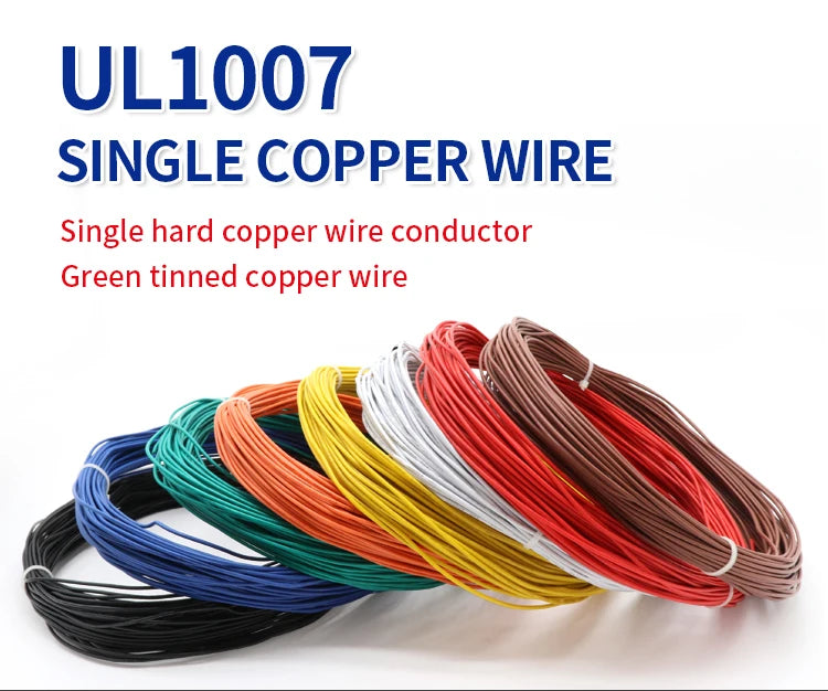 2~50m Copper Wire LED Cable 26 24 22 20 18 16 14 AWG Solid Line PVC Insulation Tinned Plating Single Core 1007 Electric Line