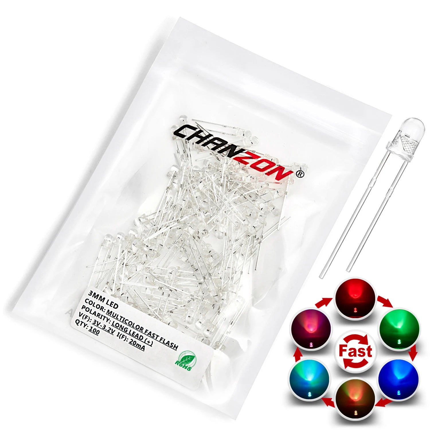 100 Pcs 3mm Led Diode Flashing White Red Green Blue Yellow Rgb Fast Slow Flash Diffused Clear Color Changing Light Emitting Lamp
