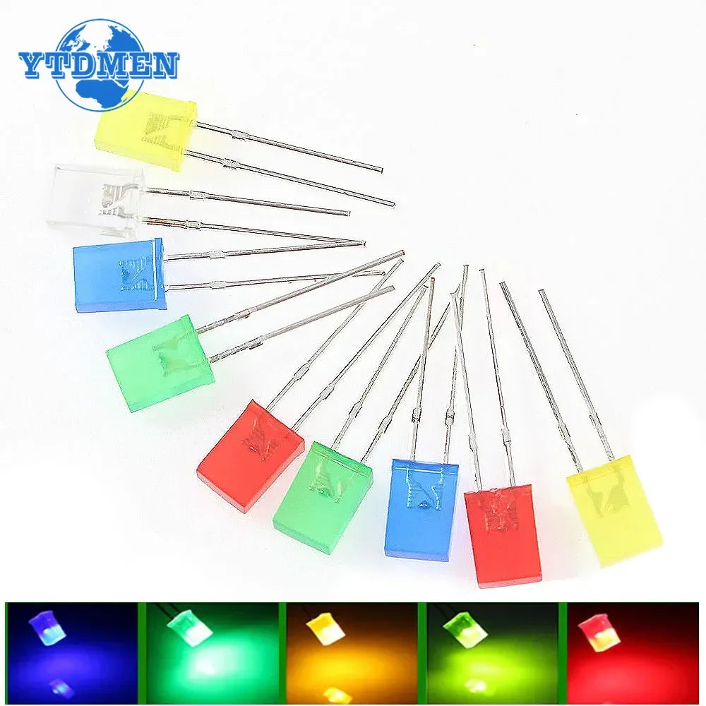 100PCS Square LED Light Emitting Diode 2*5*7mm LED Diode Red Yellow Green Blue White Diodes 2x5x7mm for DIY Electronic Kit