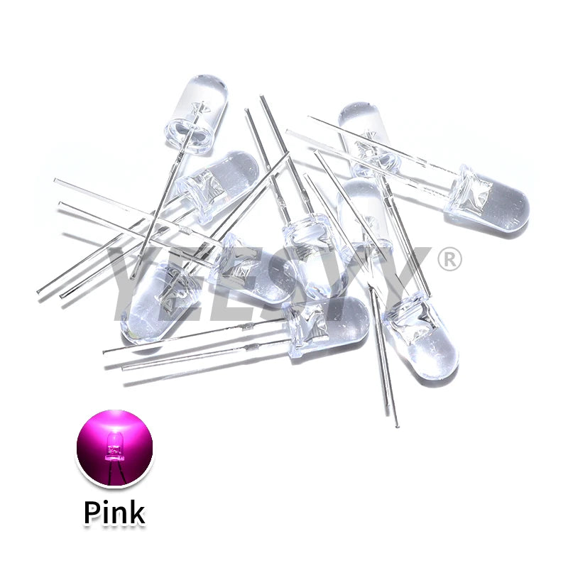 100pcs 5mm LED Diode 5 mm Assorted Kit White Green Red Blue Yellow Orange Pink Purple Warm white DIY Light Emitting Diode