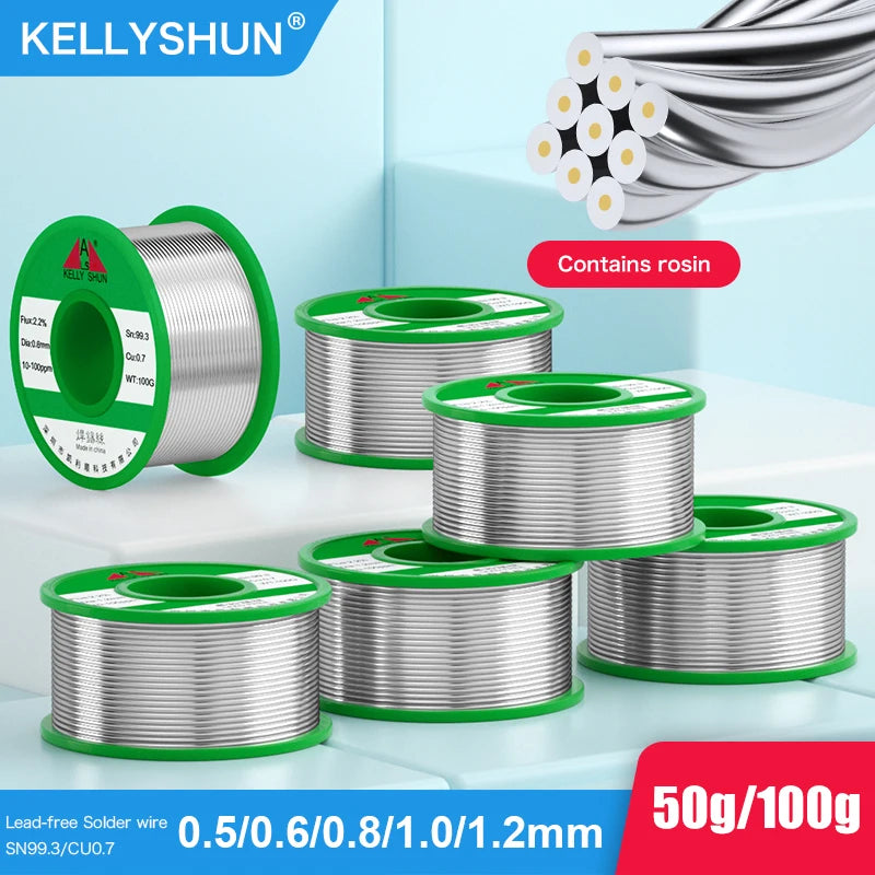 100/50G KELLYSHUN Lead Free Solder Wire 0.5/0.6/0.8/1.0/1.2mm Rosin Core High Purity Tin Wire Solder Welding Wires Sn99.3Cu0.7