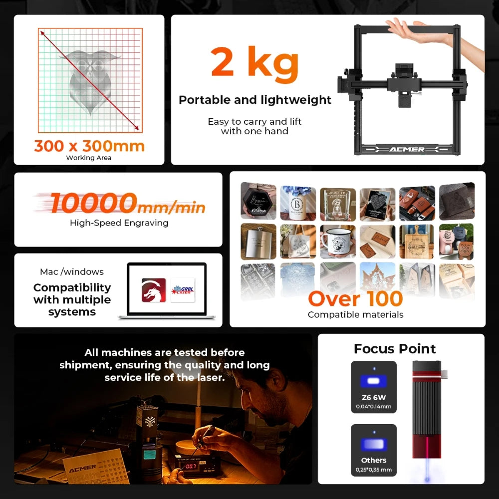 ELIDOR Z6 12W 6W Laser Engraver Machine Beginner Blue Light Diode CNC Working area 300x300mm Laser Cutting Machine DIY Gift Tool