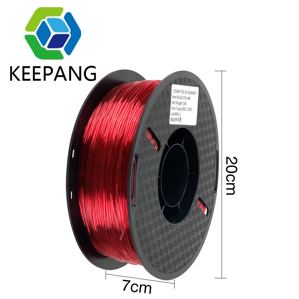 Kee Pang TPU 3D Printer Filament 1.75mm 1KG Flexible Plastic Printing Filament Rubber Material for 3D Printing Non-Toxic