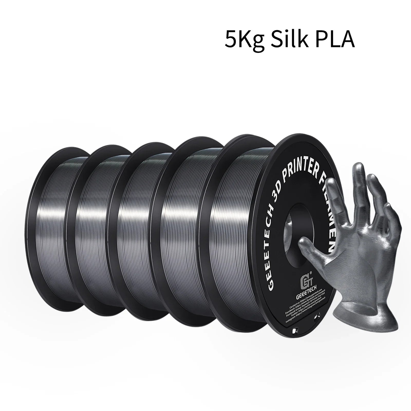GEEETECH 5Rolls 3D Silk PLA Filament 1Kg/roll 1.75mm Spool Wire For 3D Printer Material,Safety, Vacuum packaging