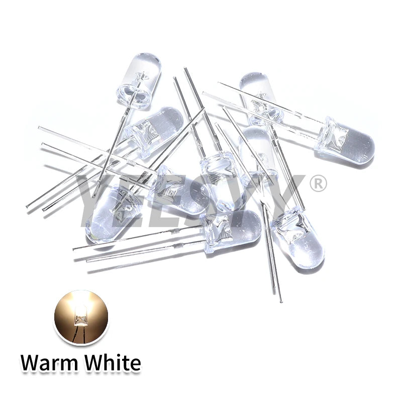 100pcs 5mm LED Diode 5 mm Assorted Kit White Green Red Blue Yellow Orange Pink Purple Warm white DIY Light Emitting Diode