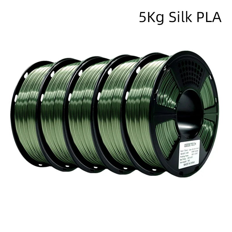 GEEETECH 5Rolls 3D Silk PLA Filament 1Kg/roll 1.75mm Spool Wire For 3D Printer Material,Safety, Vacuum packaging