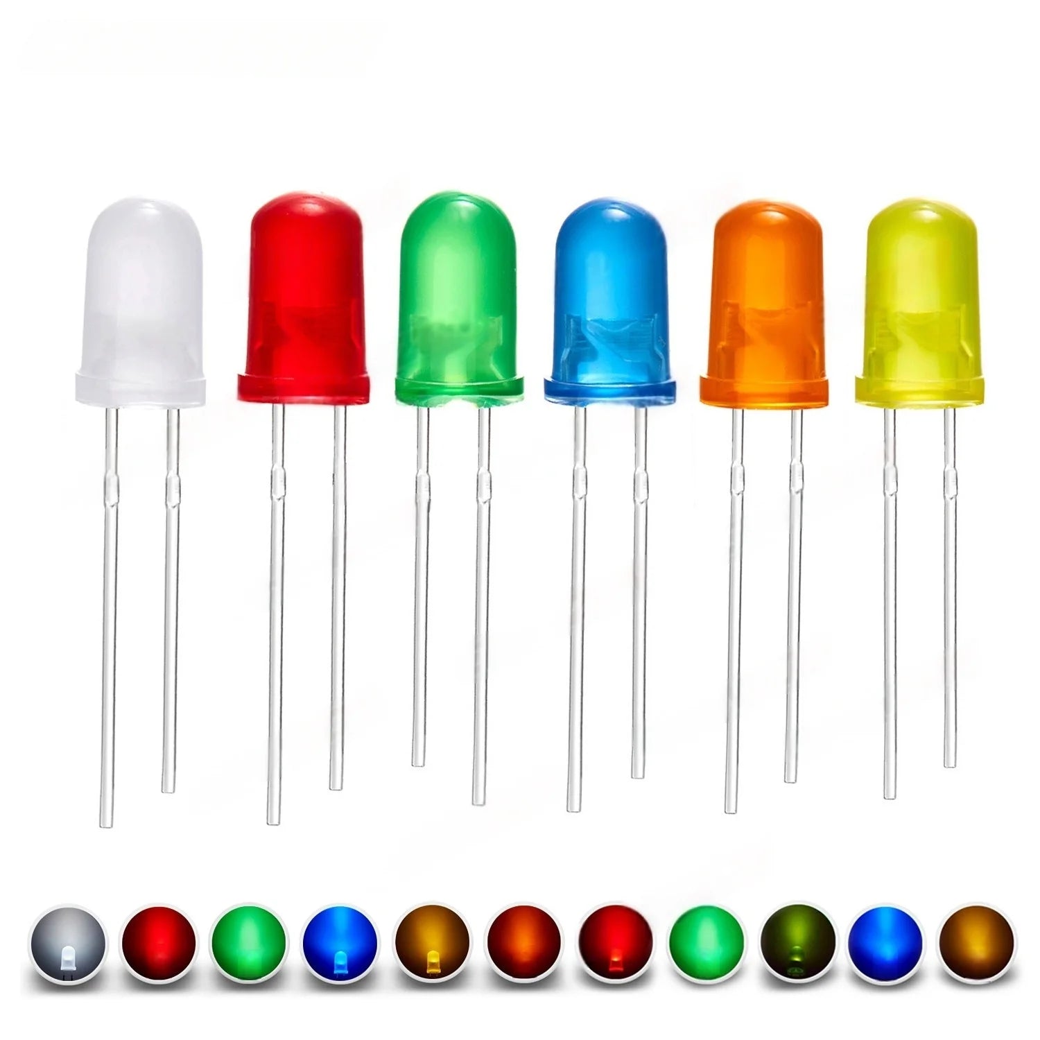 Diffused 5mm Led Diode Kit White Red Green Blue Yellow Orange 2V 3V Bulb Light Emitting Assortment Set Diy Arduino Pcb Circuit