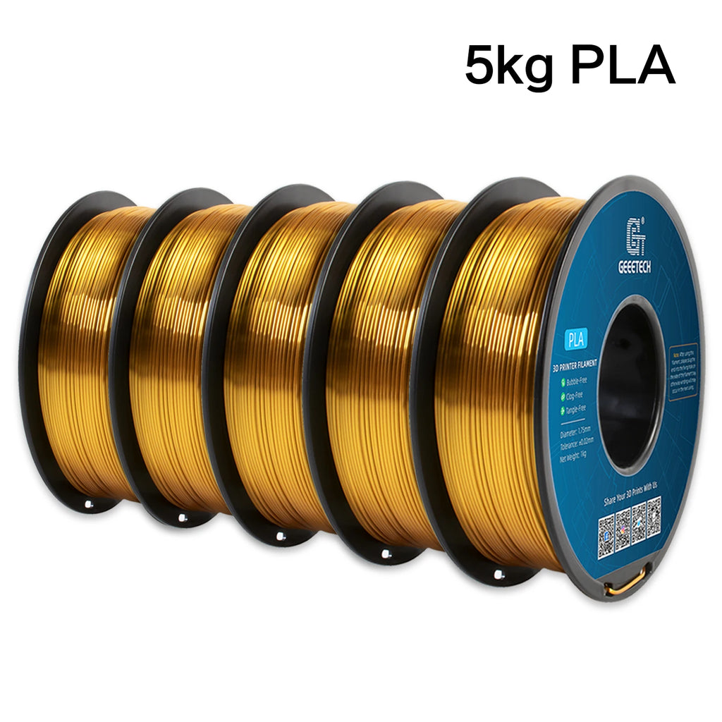 GEEETECH 5Rolls 3D Silk PLA Filament 1Kg/roll 1.75mm Spool Wire For 3D Printer Material,Safety, Vacuum packaging