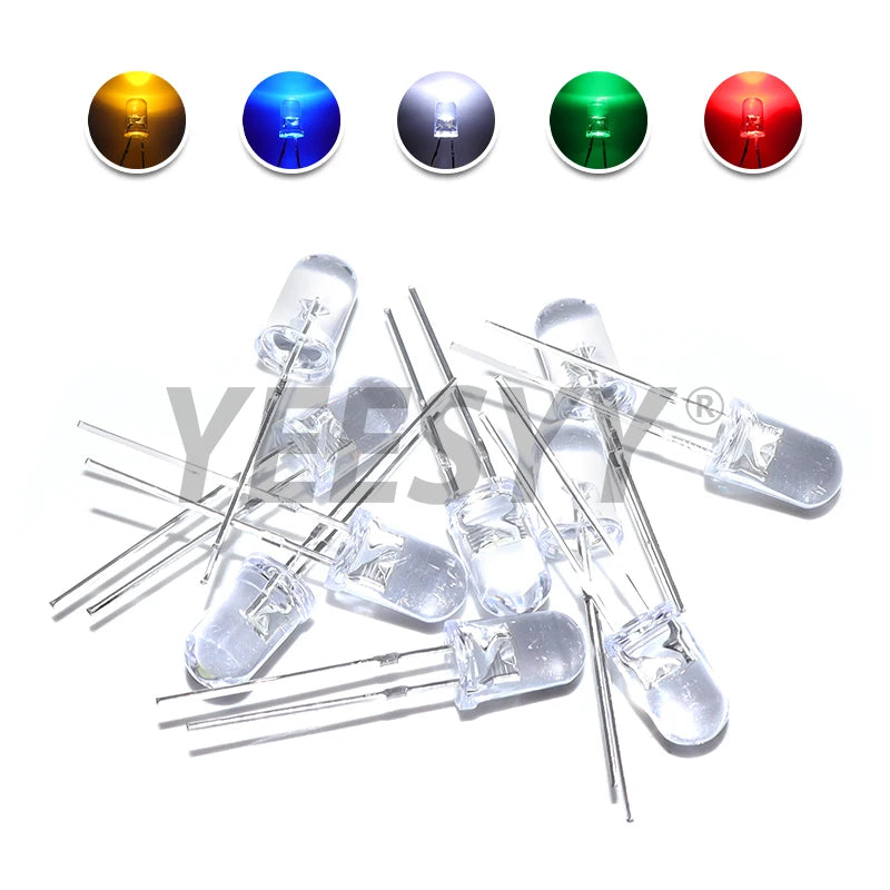 100pcs 5mm LED Diode 5 mm Assorted Kit White Green Red Blue Yellow Orange Pink Purple Warm white DIY Light Emitting Diode