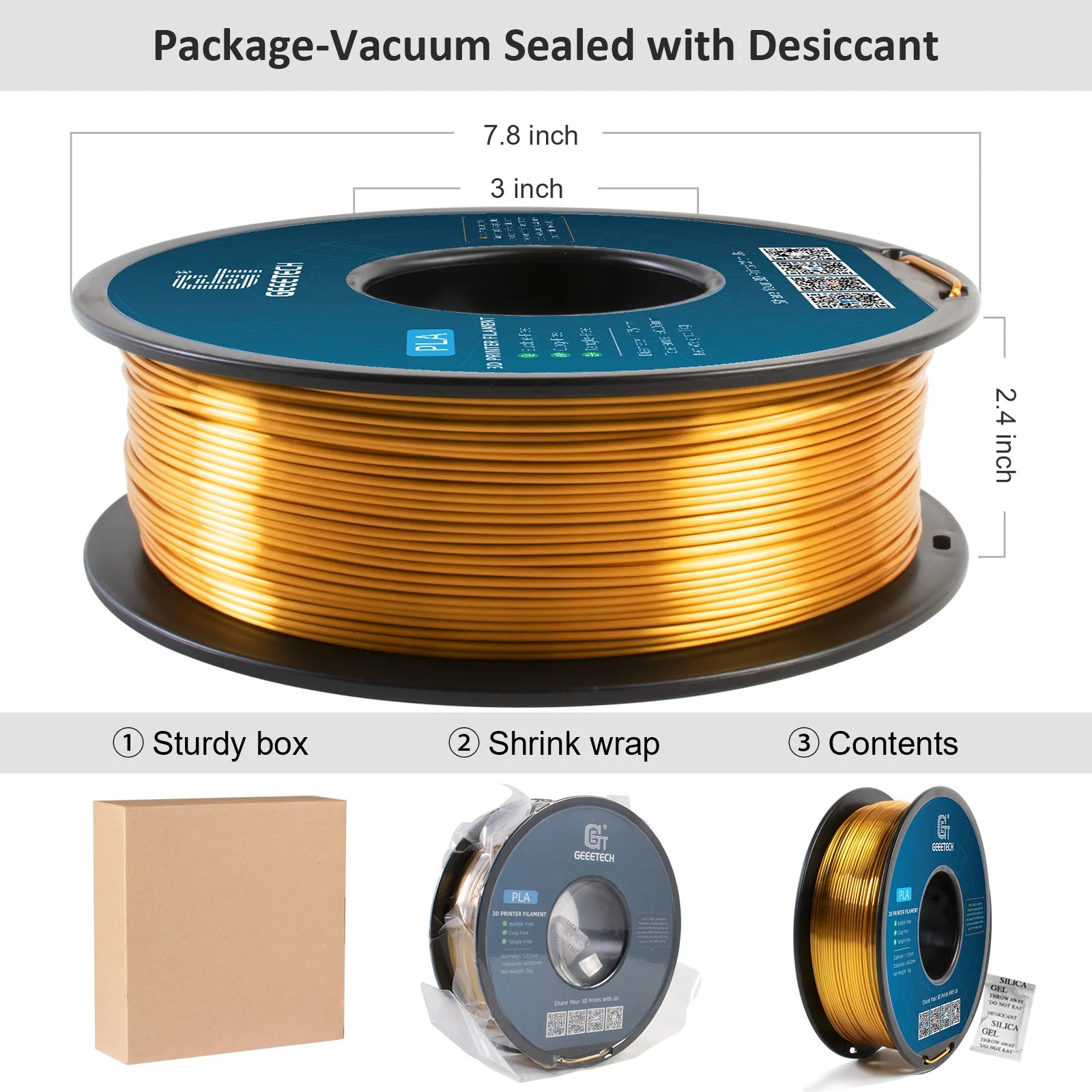 GEEETECH 5Rolls 3D Silk PLA Filament 1Kg/roll 1.75mm Spool Wire For 3D Printer Material,Safety, Vacuum packaging