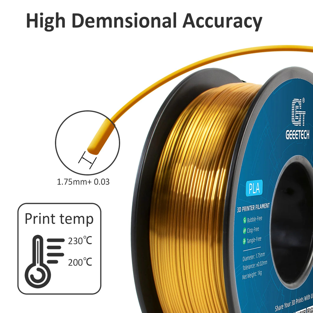 GEEETECH 5Rolls 3D Silk PLA Filament 1Kg/roll 1.75mm Spool Wire For 3D Printer Material,Safety, Vacuum packaging