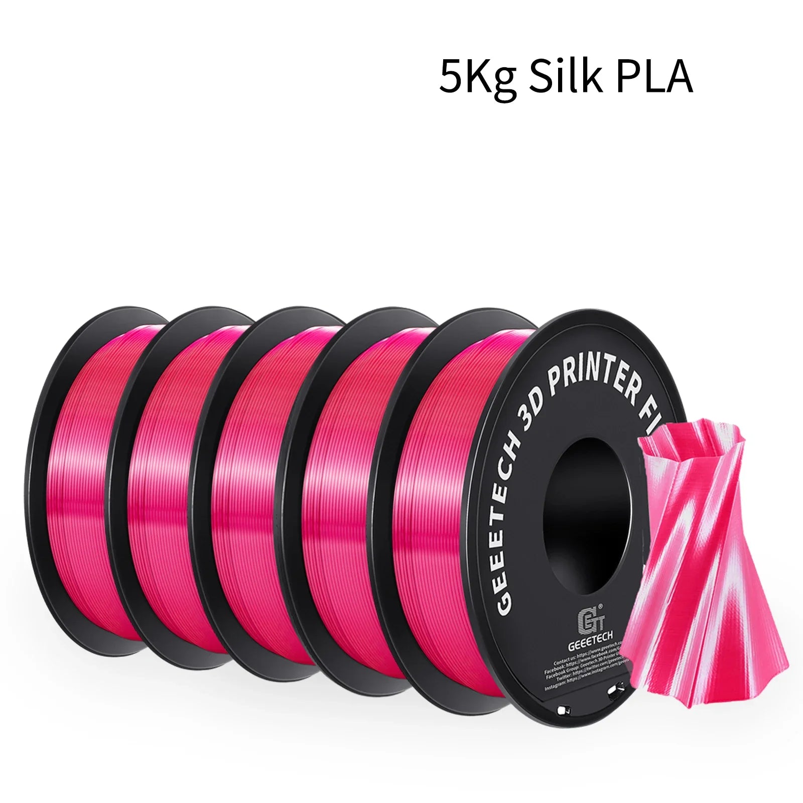 GEEETECH 5Rolls 3D Silk PLA Filament 1Kg/roll 1.75mm Spool Wire For 3D Printer Material,Safety, Vacuum packaging