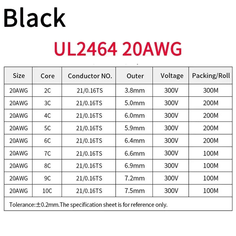 2/5/10M UL2464 Sheathed Wire Cable 30 28 26 24 22 20 18 16AWG Copper Signal Cable 2 3 4 5 6 7 8 9 10 Cores Electronic Audio Wire